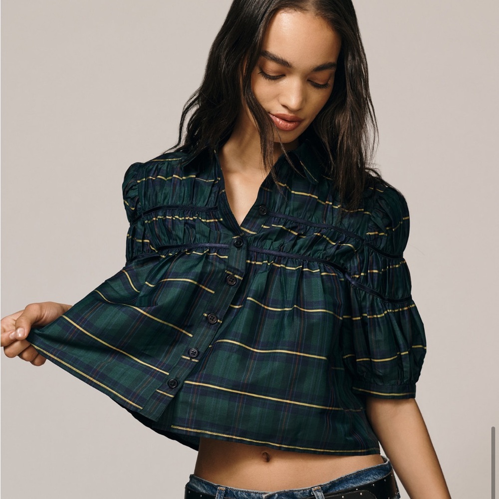 The Leandra Taffeta Shirred Yoke Blouse - Maeve